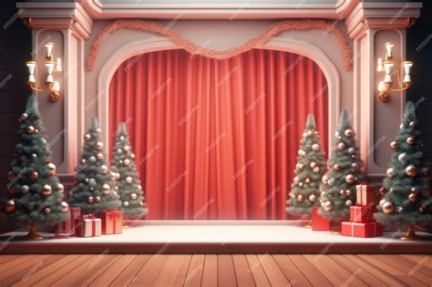 Premium Photo | Blank stage and christmas background with fir trees ...