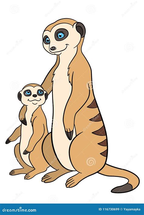 Cartoon Animals. Mother Meerkat with Her Cute Baby. Stock Vector - Illustration of cheerful ...