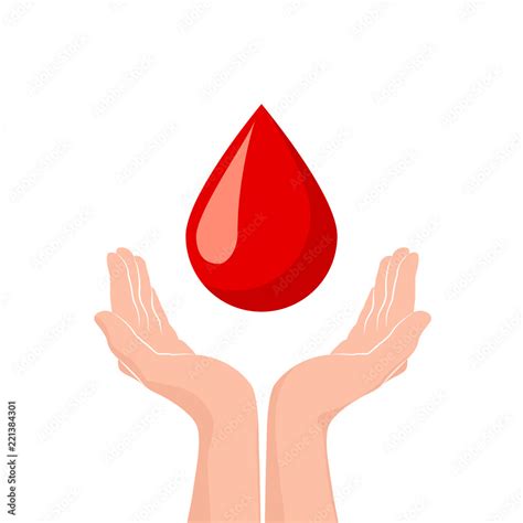 Two hands donate blood. World blood donor day concept. Red drop symbol ...