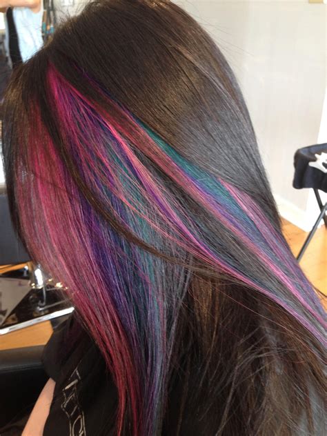 peekaboo highlights for brown hair | Hair styles, Peekaboo hair, Rainbow hair color