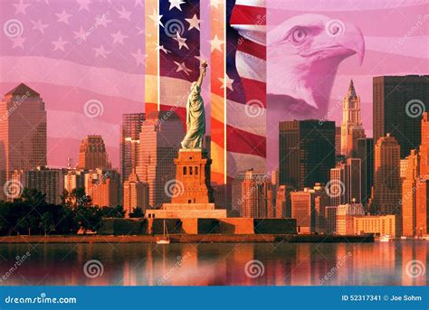 American Flag With Eagle And Statue Of Liberty