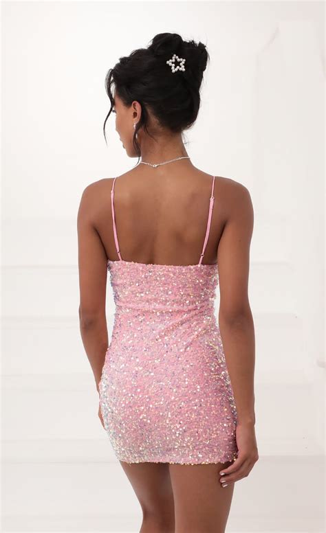 Iridescent Sequin Bodycon Dress in Pink | Lucy in the Sky