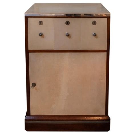 Small bedroom secretary, Art Deco, parchment, metal and wood, circa 1930, France For Sale at 1stDibs