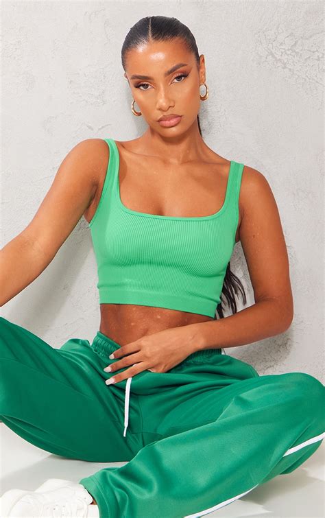 Bright Green Contour Rib Sleeveless Crop Top | PrettyLittleThing