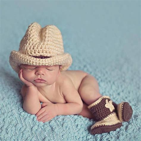 Newborn Photography Props Baby Infant Crochet Knit Cowboy Costume Hat ...