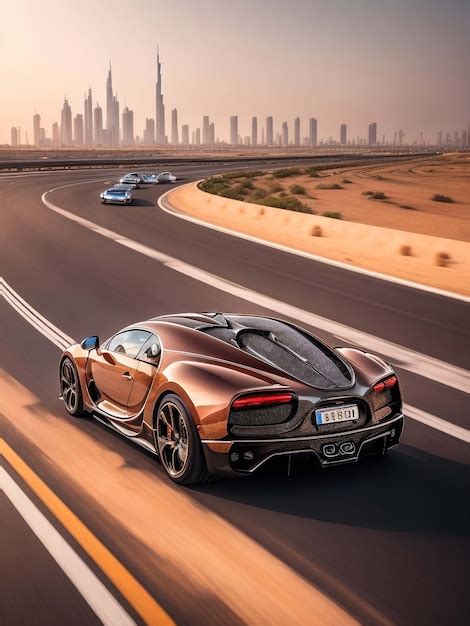 Premium AI Image | Bugatti Chiron in a copper metallic color drivi