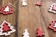 Photo of Colorful red and white wooden Xmas tree ornaments | Free christmas images