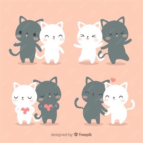 Premium Vector | Hand drawn cat couple set