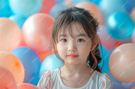 Premium Photo | Happy Asian little girl playing colorful balloons in ...