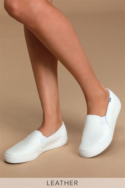 Double Decker White Leather Slip-On Sneakers | White slip on shoes, Keds white sneakers, Slip on ...