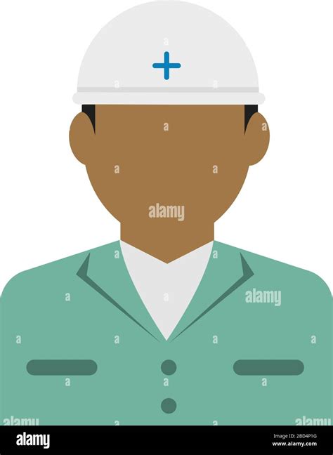 Young male worker avatar flat illustration (upper body) / blue collar worker, rescue worker ...