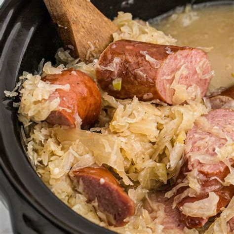 Slow Cooker Kielbasa and Sauerkraut - Eating on a Dime