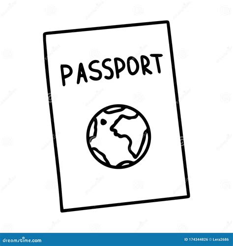 Closed Passport with a Globe on the Cover. Black and White Vector ...