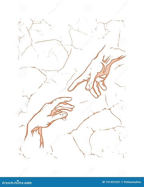 Michelangelo.the Creation of Adam.Hand To Hand Brown Silhouette Vector ...