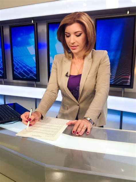 TV Reporter at the News Desk Stock Photo - Image of breaking, live ...