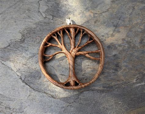 Tree of Life Wood Pendant Hand Carved Walnut & Silver - Etsy UK | Wood jewelry diy, Wood ...