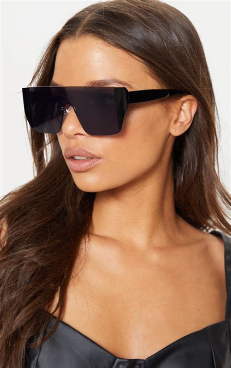 Black Frameless Oversized Sunglasses | PrettyLittleThing CA