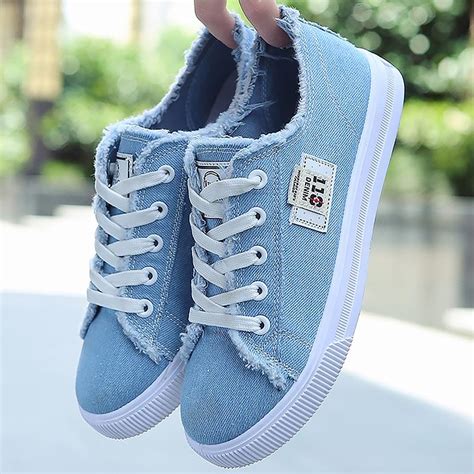 Super cute lace-up denim sneakers with frayed rim | Casual sneakers women, Canvas shoes women ...