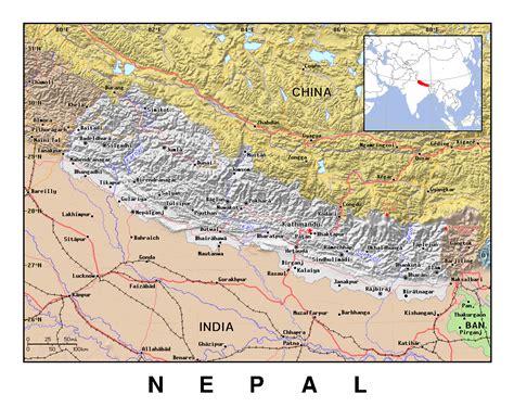 Detailed political map of Nepal with relief | Nepal | Asia | Mapsland | Maps of the World