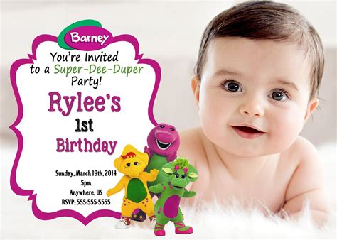 Barney Birthday Invitations - Barney Digital Invitations - partyexpressinvitations | Barney ...