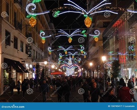 Salerno - Christmas Lights in the Historic Center Editorial Photography - Image of blue, corso ...