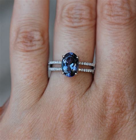 Engagement ring. Tanzanite ring. Blue Tanzanite 2.2ct Oval double band ...