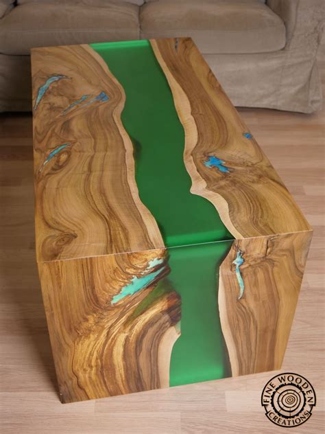 Live edge waterfall green river coffee table with transparent leg – Fine Wooden Creations Diy ...