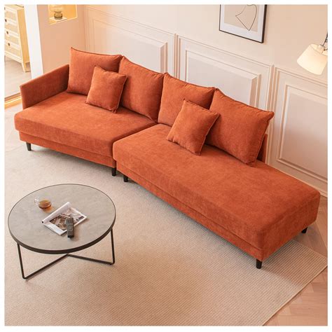 Sectional Orange Couch - Orange Polyester Sectional Sofa Chaise Lounge ...