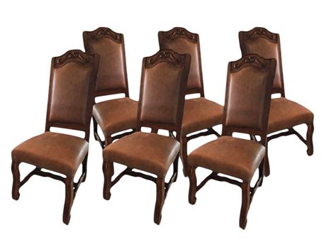 Spanish Mahogany and Leather Dining Chairs - Set of 6 | Chairish | Dining chairs, Wooden dining ...
