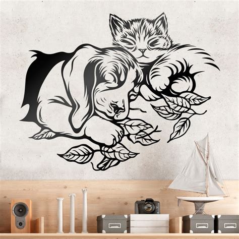 Vinilo decorativo Perro y gato durmiendo | TeleAdhesivo.com