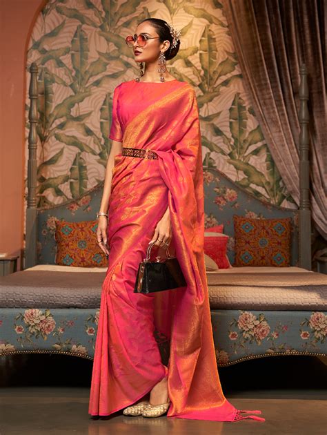 Latest Pure Silk Saree in Peach Color Online on dvanza - dvz0003388