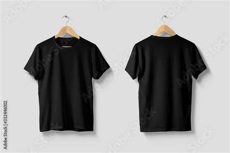 Black T-Shirt Mock-up on wooden hanger, front and rear side view. High resolution. | Clothing ...