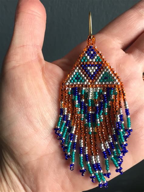 Seed Bead Earrings Fringe Earrings Native American Beaded | Etsy