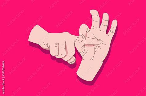 Sexual hand gesture - Hand and finger simulating intercourse and sex on bright red background ...