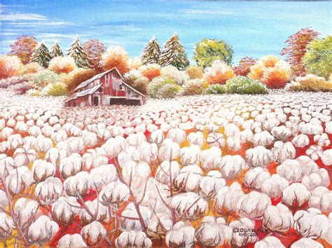 Delta Cotton fields with Horseshoe Lake barn Painting by Cecilia Putter ...