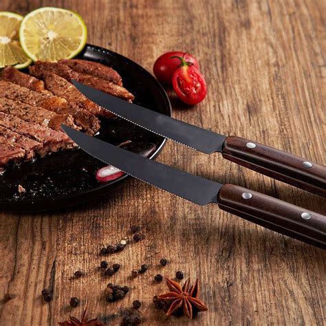 6pcs ebony wood handle steak knife set