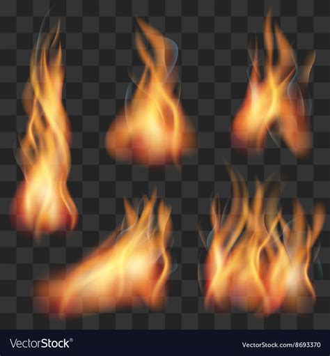 Realistic transparent fire flame set Royalty Free Vector