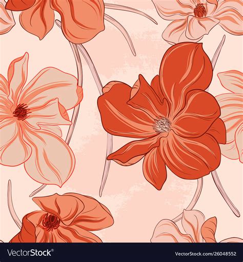 Minimalist floral orange flowers pattern art line Vector Image