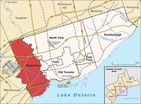 Etobicoke district Toronto map - Map of Etobicoke district Toronto (Canada)