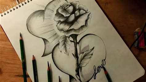 DIBUJANDO CORAZONES Y UNA ROSA - DIBUJOS DE AMOR - YouTube