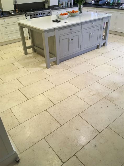 Large Limestone Tiled Kitchen Floor Cleaned and Sealing in Shepperton ...