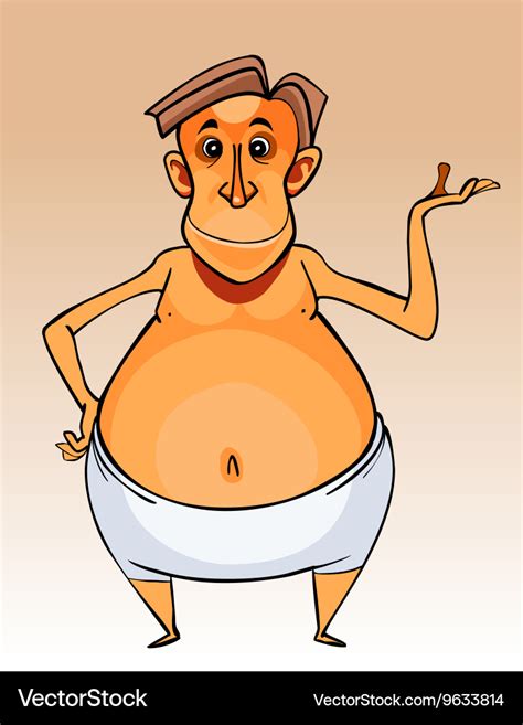 Cartoon character big bellied man in shorts Vector Image