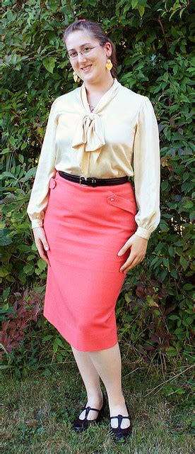 Secretary outfit - wool pencil skirt and tie-neck blouse | Flickr