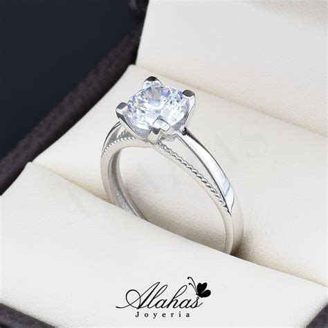 Anillo de compromiso Oro Blanco 14k con zirconias | Joyería Alahas