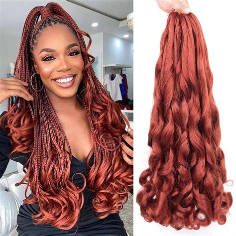 RAYIIS 8 Packs Ginger French Curly Braiding Hair 22 inch Pre Stretched French Curl braiding Hair ...