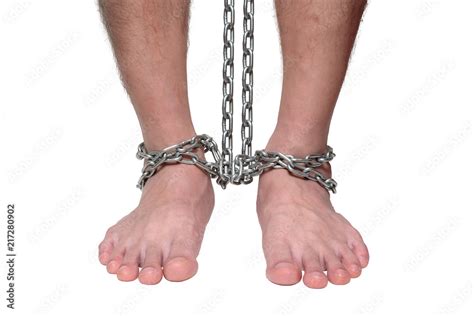 Male Prisoner Chain Bondage on the Floor, Concept of Violence and Criminal iSolated White ...