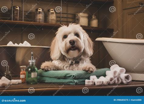 A dog enjoying a spa day stock illustration. Illustration of clean - 298685075