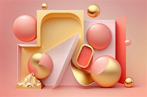 Abstract Background with Geometric Shapes, Pink, Red and Gold Colors ...
