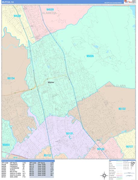 Milpitas California Wall Map (Color Cast Style) by MarketMAPS - MapSales