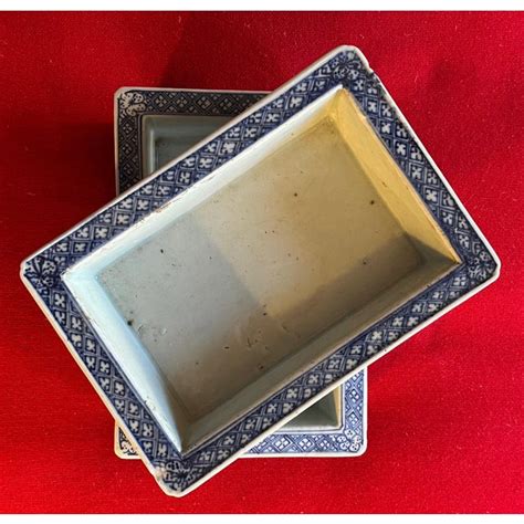 Antique 19th Century Chinese Blue & White Porcelain Rectangular Planters or Cachepots - a Pair ...